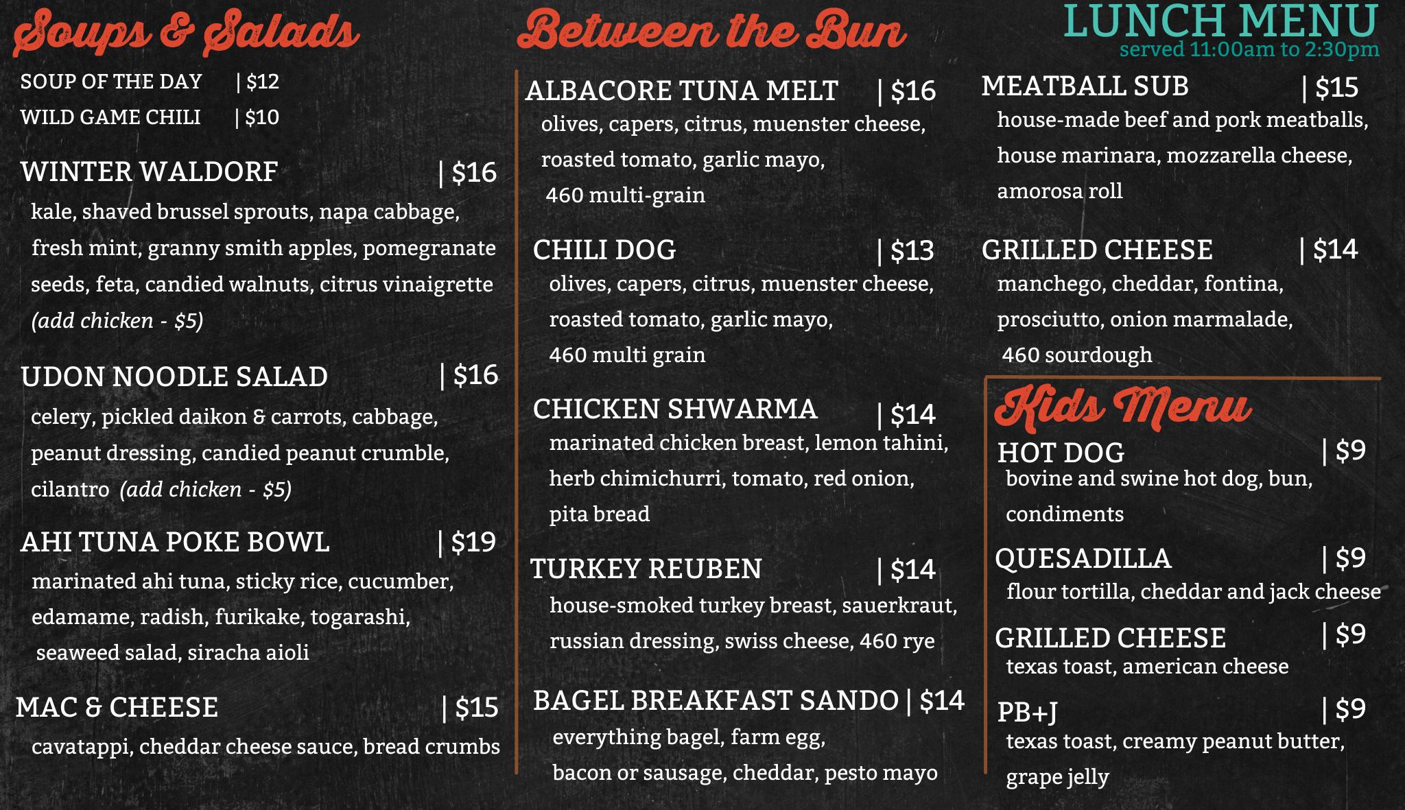 2024 Winter Lunch Menu Snorkels