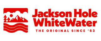 Red Jackson Hole Whitewater logo with mountain and river graphic.