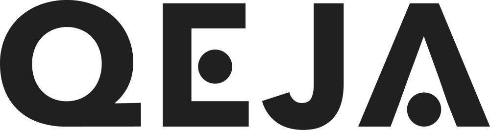 Stylized text logo: "QEJA" in black.