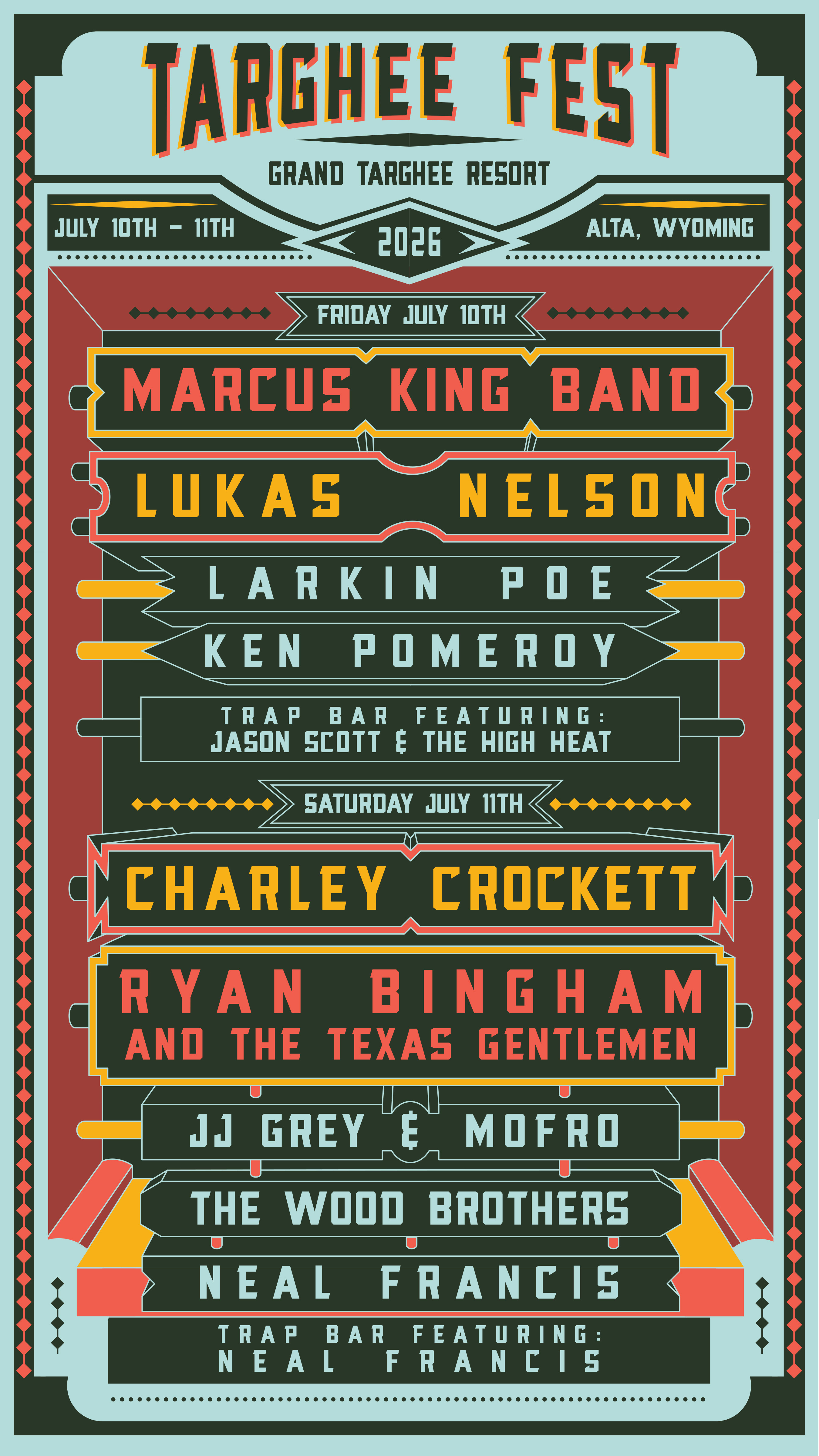 Festival poster with band lineup in colorful text.