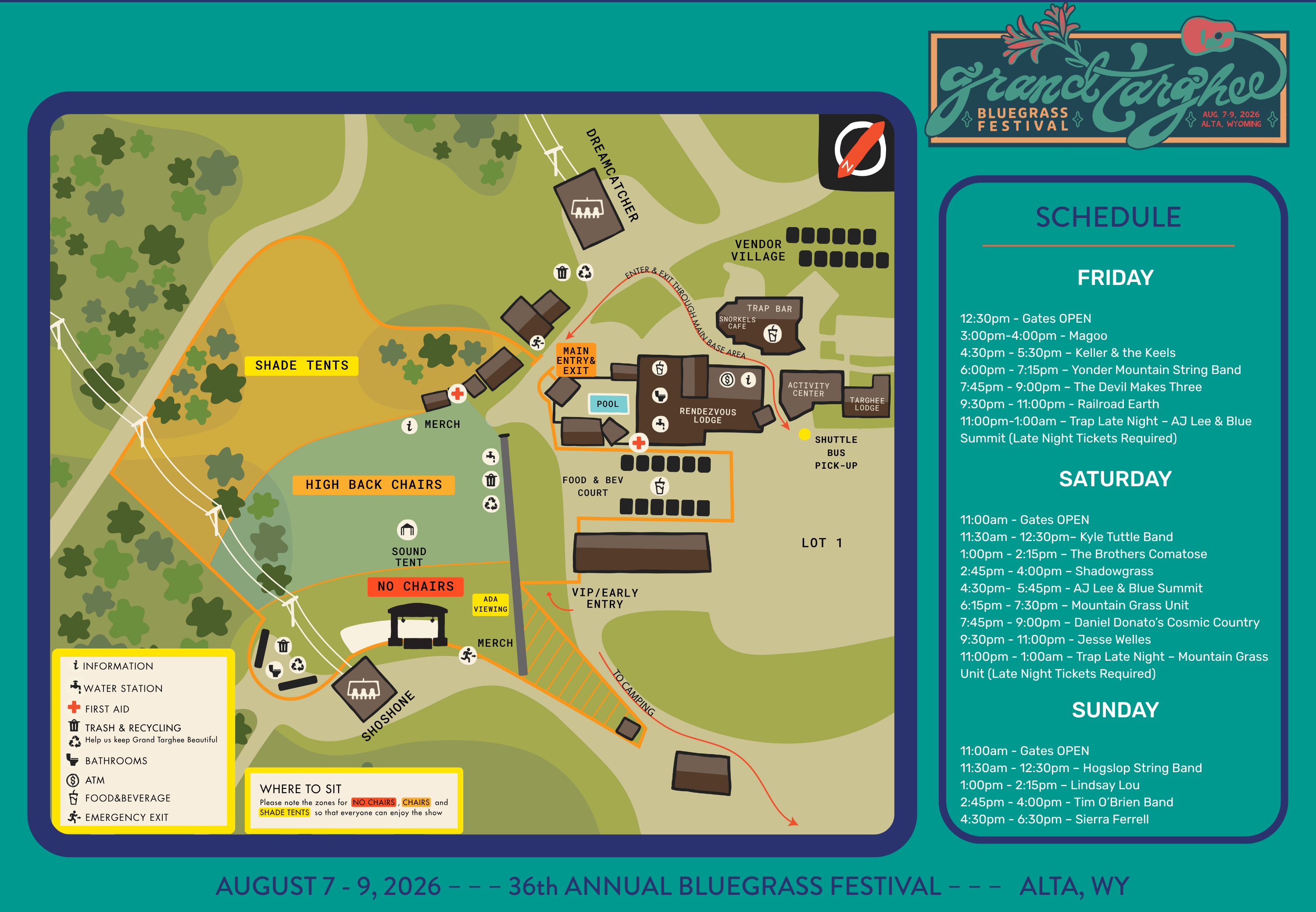 Festival map with schedule and site layout.