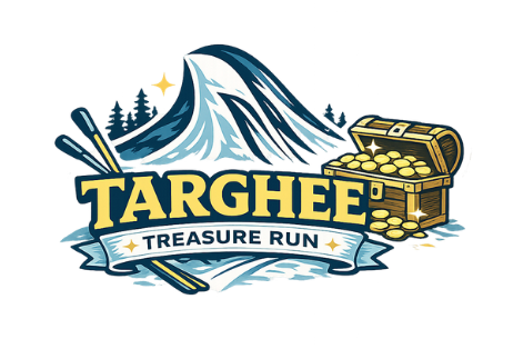 Mountain logo with skis, treasure chest, and "Targhee Treasure Run" text.