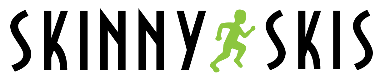 Skinny Skis logo with a green skier graphic.