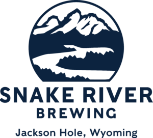 Logo of Snake River Brewing with mountains and river design.