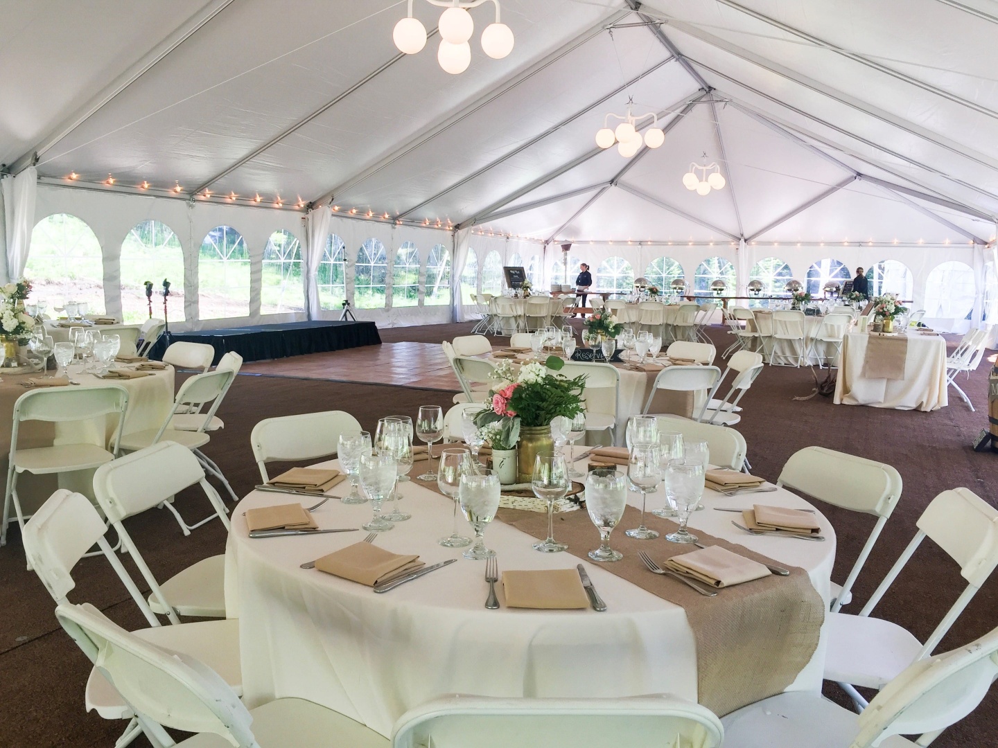 Aspen Meadows tent setup for a wedding