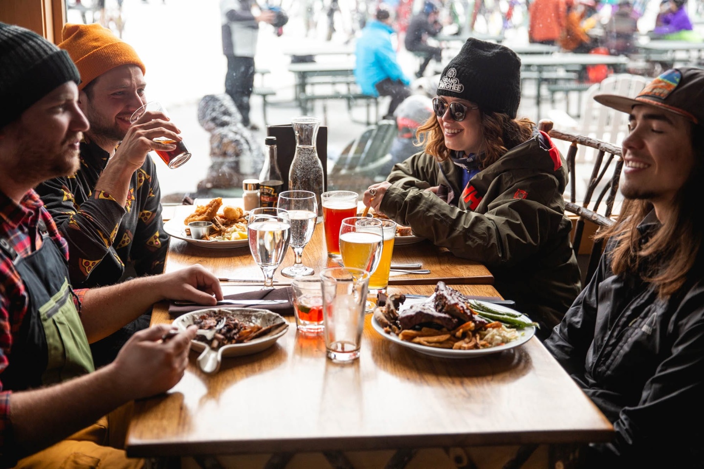 Skiers eating in Branding iron