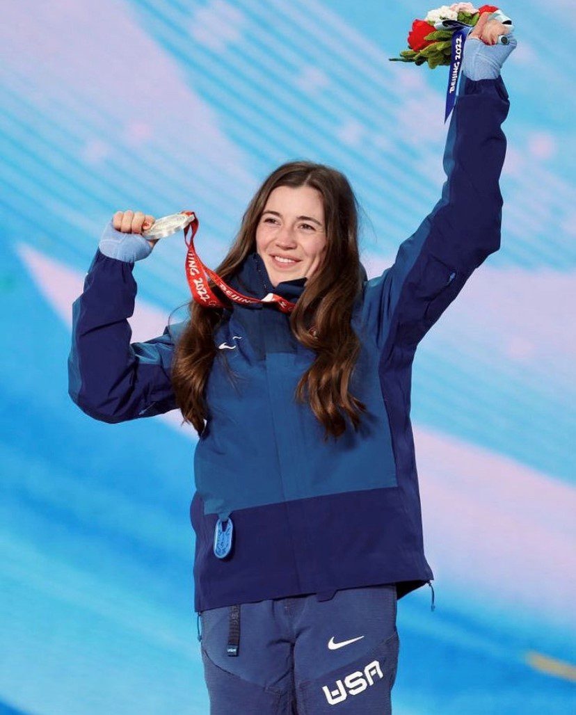 Olympian Jaelin Kauf holding a silver medal