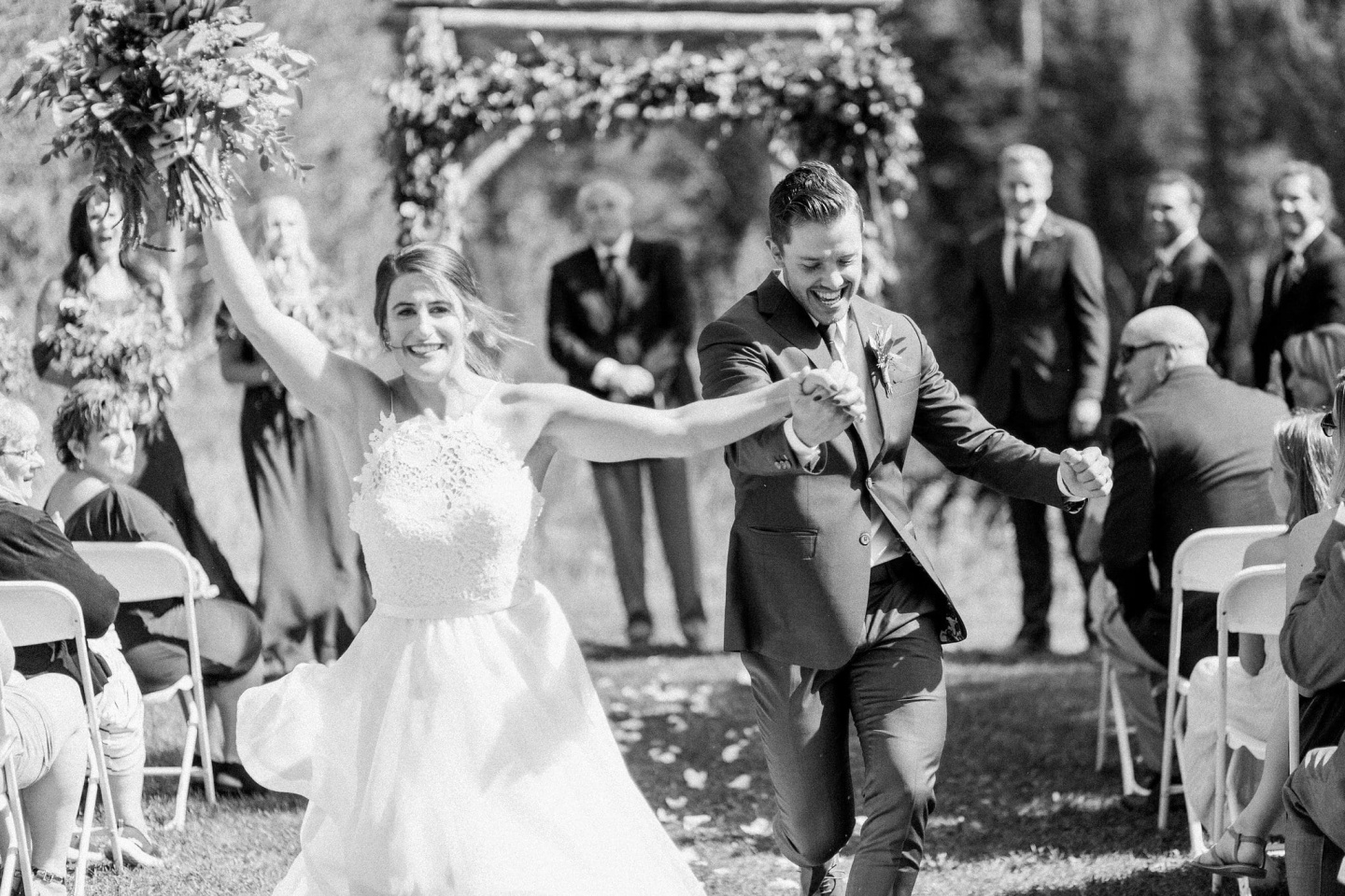 Bride and groom celebrating