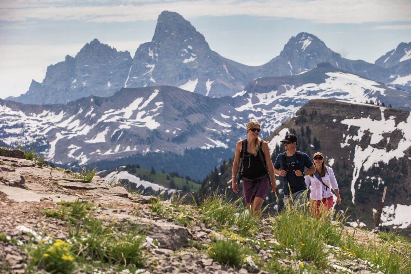 Family hiking in the mountains
