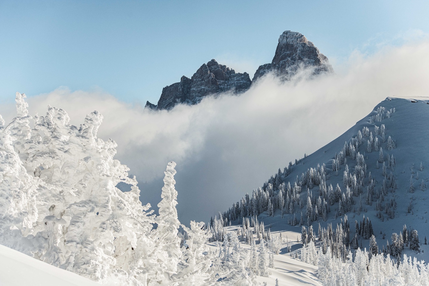 View of the Tetons in winter