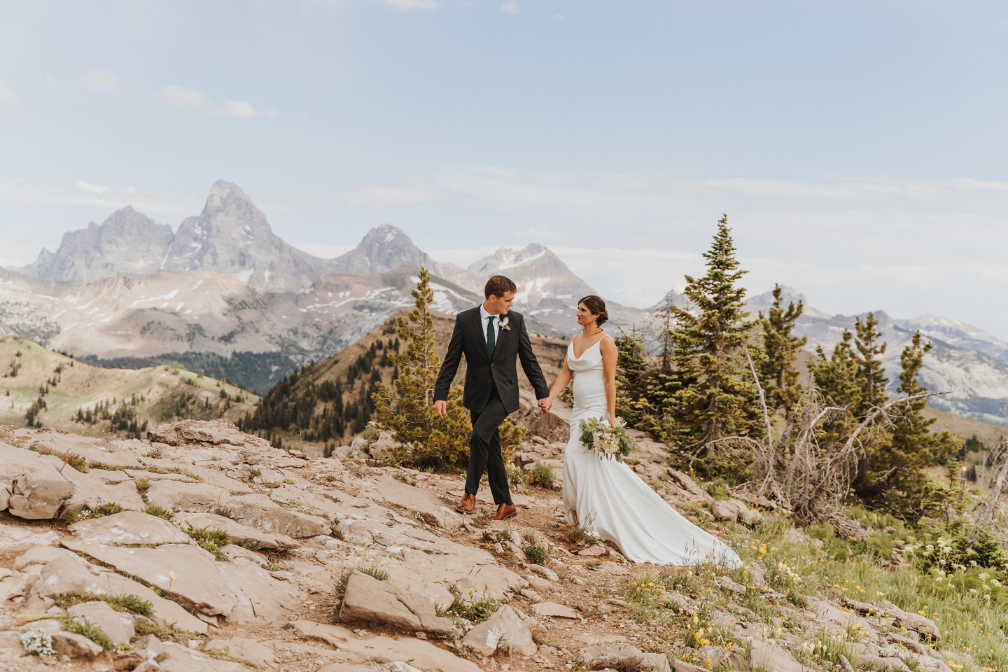 A bride and groom in the Tetons