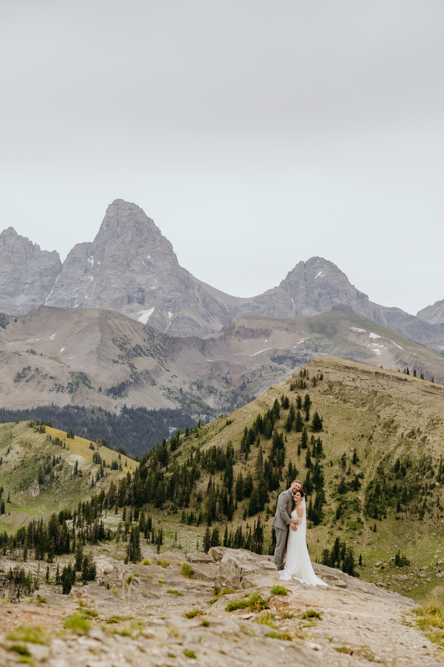 A bride and groom in the Tetons