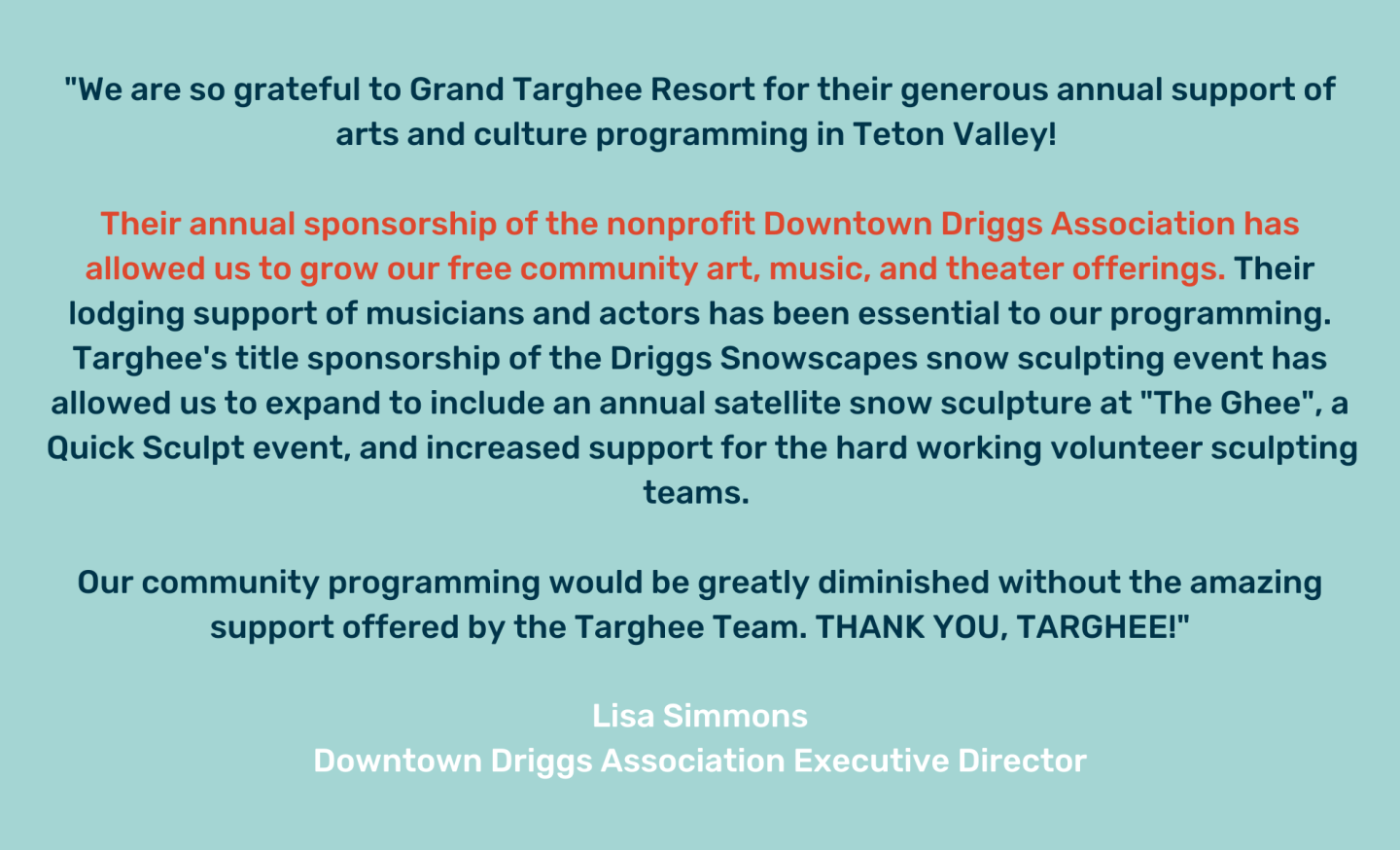 Impact Quote from Community Partner DDA