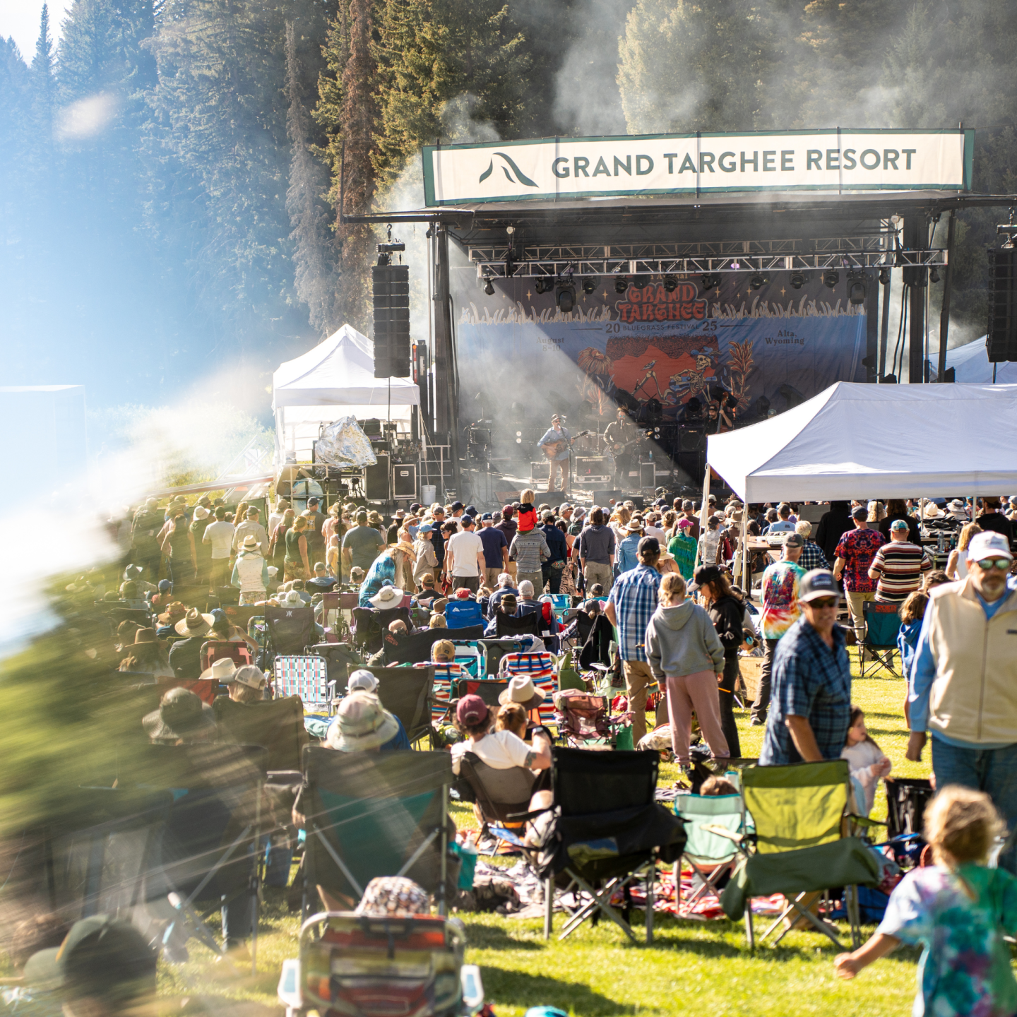 Crowd enjoying an outdoor concert at Grand Targhee Resort.