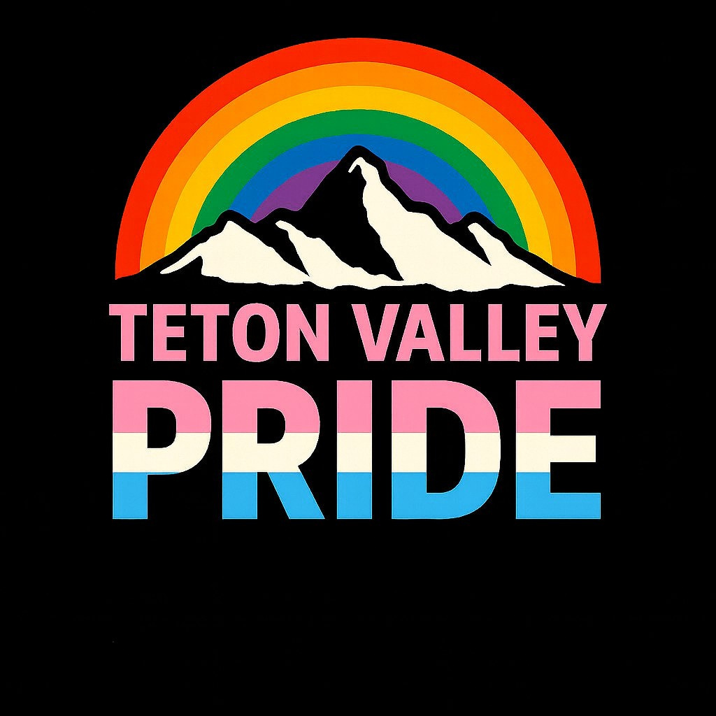 Teton Valley Pride logo with mountain and rainbow.
